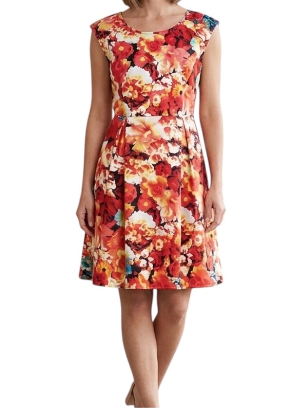 NWT Liz Claiborne Floral Fit Flare Dress Multicolor Sleeveless 8 Red Pink